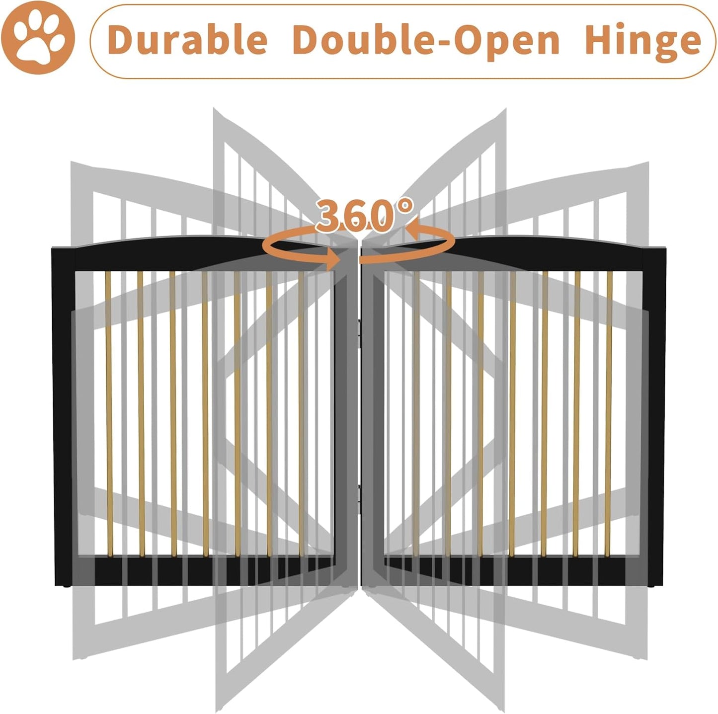 Freestanding Pet Gate for Dogs, Foldable Wooden Dog Gate for House, Stairs, Doorways, Step Over Pet Puppy Safety Fence,Support Feet Included,24" Height 2 Panels, Black&Gold