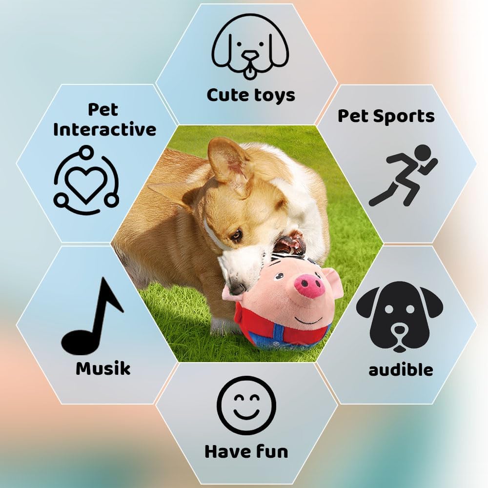 Upgrade Active Moving Pet Plush Toy, Squeaky Moving Dog Ball Toy Interactive Dog Toy for Boredom Dog Bouncing Ball Plush Toy, Pig Plush Sound Electronic Dog Toy Pet Bouncing Balls Toy (Rabbit)