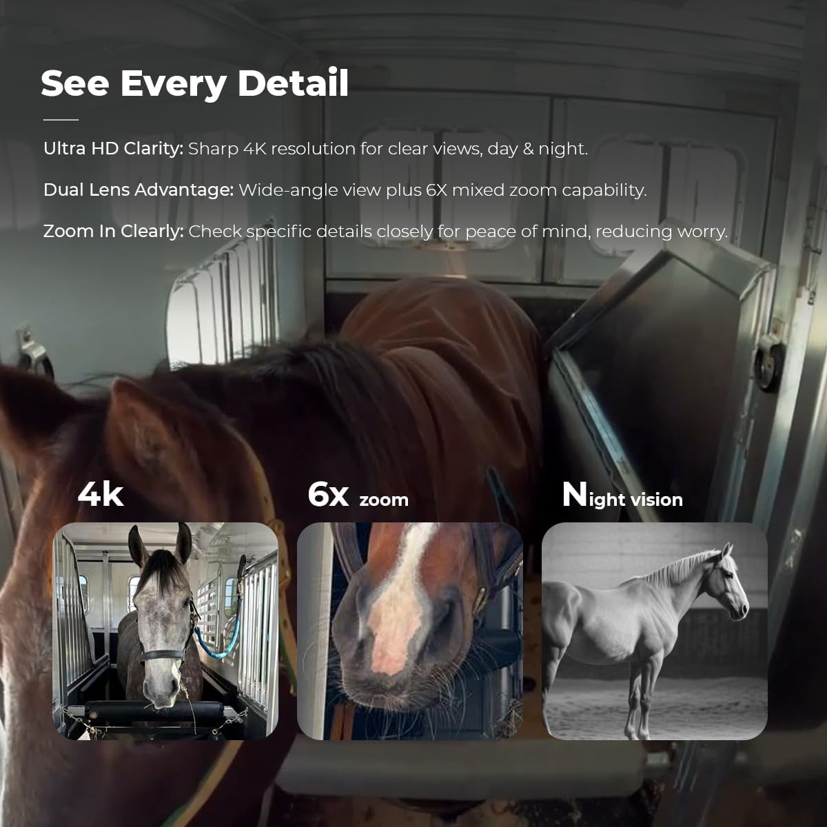 NomadEye Wireless Horse Trailer Camera – 4K Live Video & 2-Way Audio – WiFi Connect – Magnetic Mount – 15Hrs Recording – Night Vision – iOS & Android App (2 Pack)