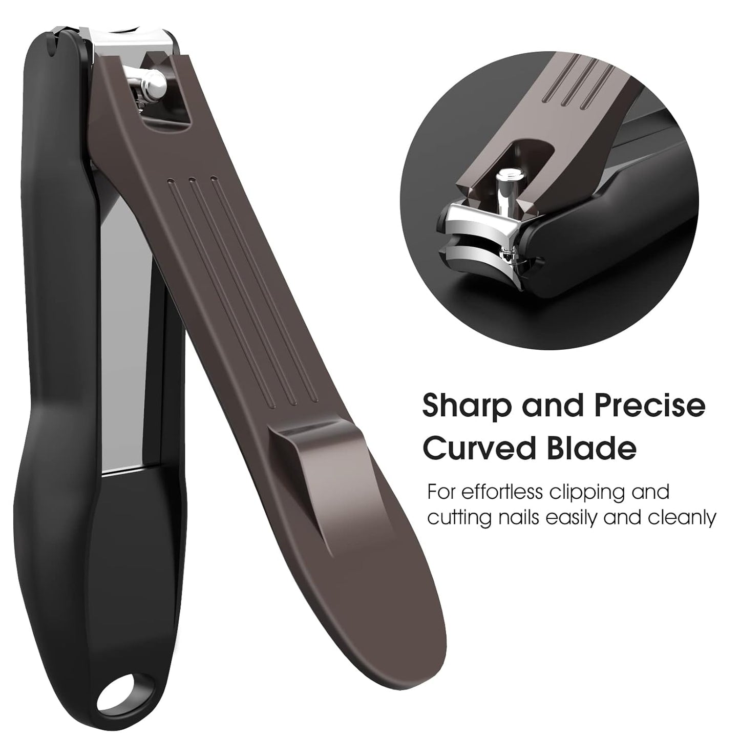 GLAMFIELDS Nail Clippers with No Splash Storage Box, Large Fingernail Toenail Clipper Detachable Easy Clean Nail Cutter Trimmer with Nail Files for Men & Women, Leather Case Packed(Black -1Pack)