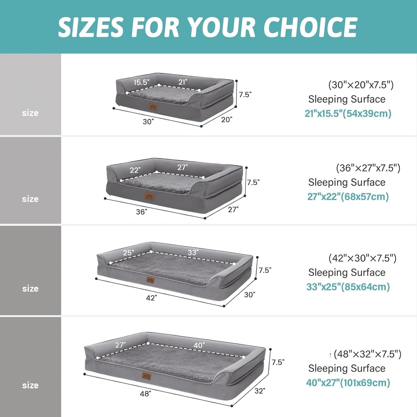 Orthopedic Dog Beds for Medium Size Dog, Pet Couch for Dog Cat, Supportive Foam Bolster Sofa with Waterproof Lining Cover, Anti-Slip, Comfort, Washable, 30x20x7.5 in, U Shape, Grey