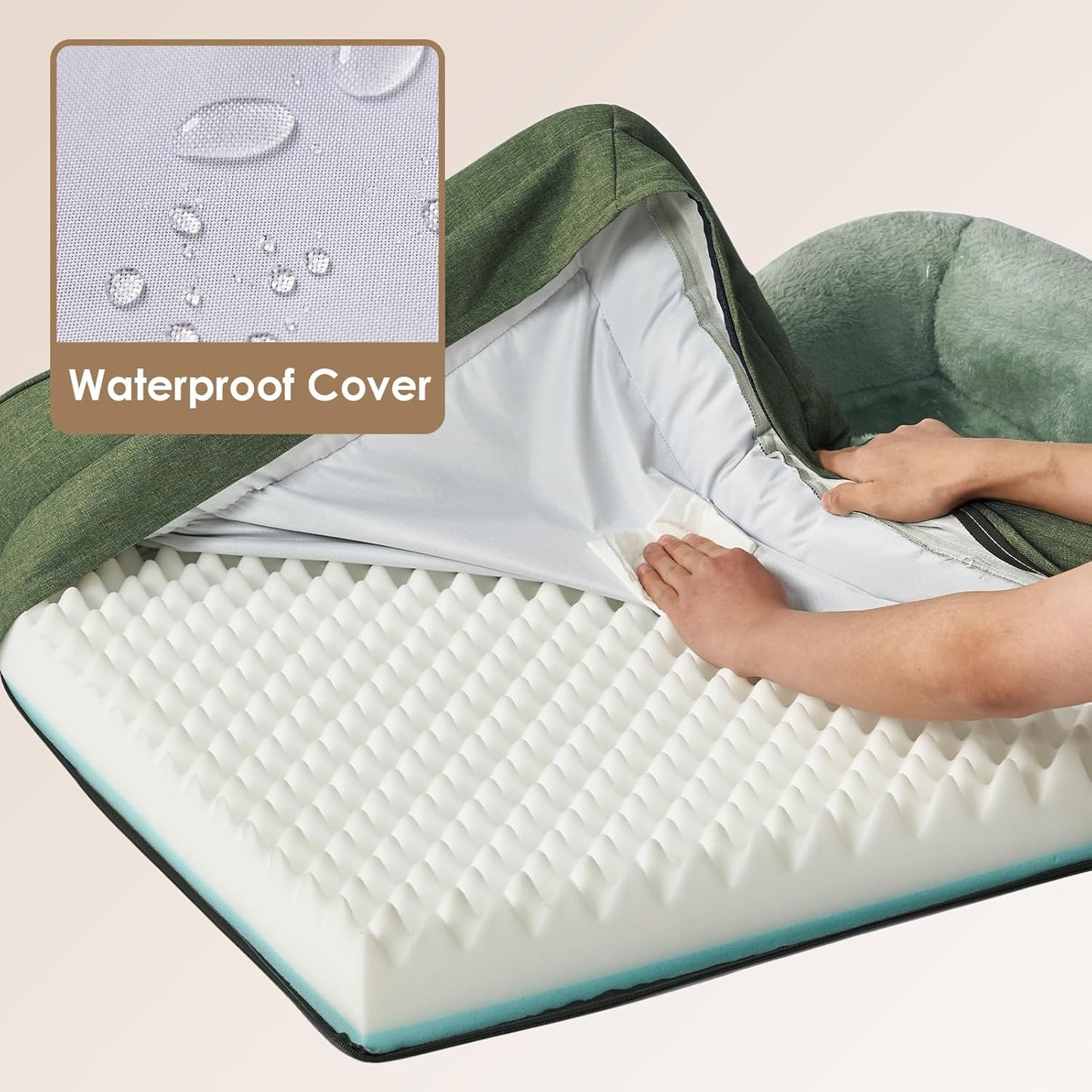 EHEYCIGA Memory Foam XXL Dog Bed for XLarge Sized, Extra Large Orthopedic Dog Sofa with Sides and Waterproof Liner, Washable Bolster Pet Couch with Removable Cover, 52x41x8 Inch, Green