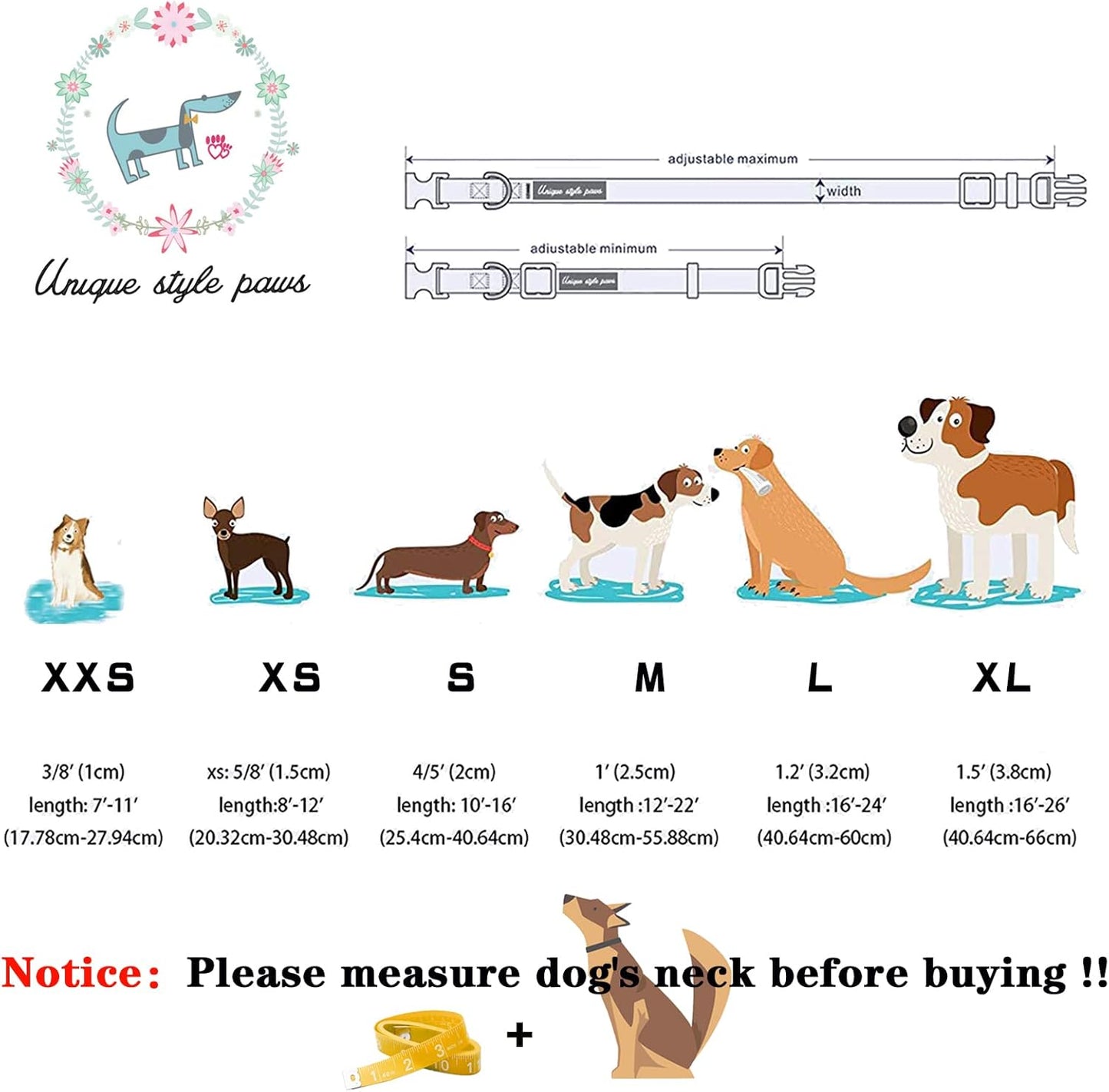 Unique style paws Dog Collar with Flower Tie Christmas Dog Collar for Small Medium Large Dogs with Adjustable Metal Buckle -L