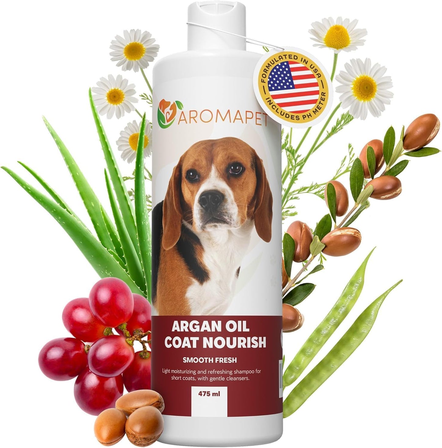 Argan Oil Coat Nourish Dog Shampoo - Deodorizing Dog Shampoo with Chamomile - Great for Beagle, Short Coats & Sensitive Skin - Hypoallergenic Light moisturizing with Gentle cleansers.