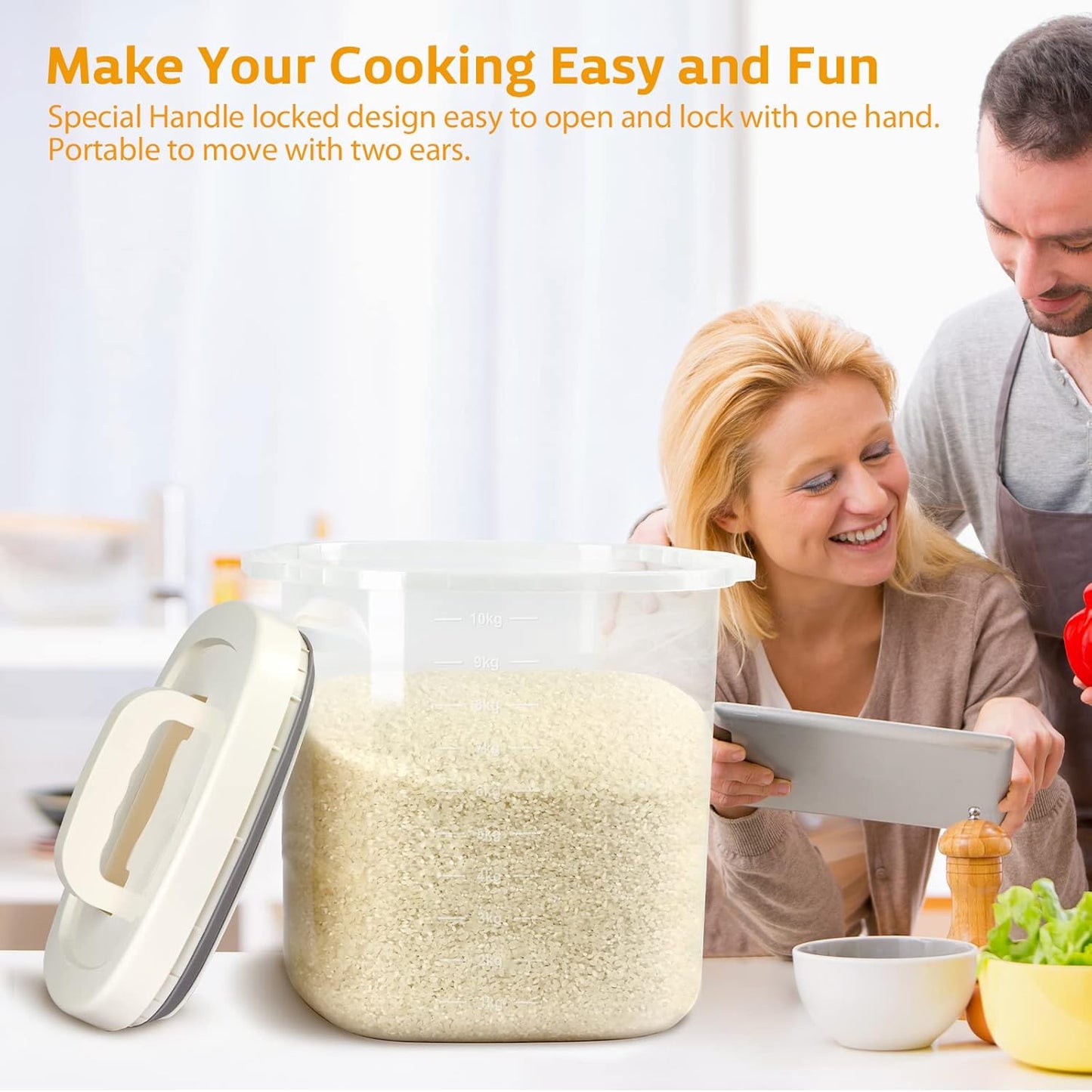 Large Airtight Food Storage Container Bin, 20-lb Dry Food Rice Container with Lid-Lock Handle and Measuring Cup. Cereal, Flour Dog Cat Pet Food Containers