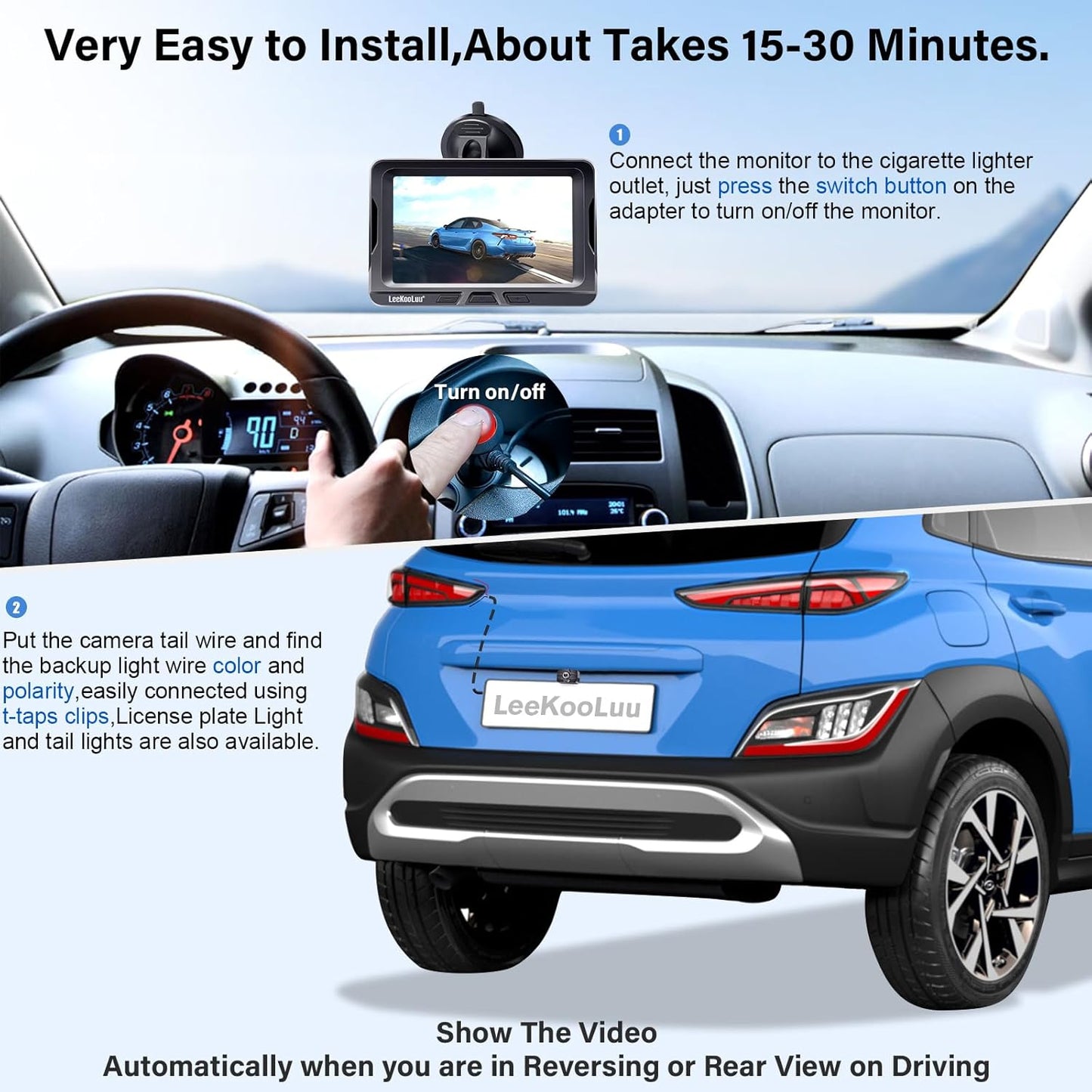 Wireless Backup Camera Ease Install - Color Image HD 1080P 5 Inch Monitor Digital Signal Stable No-Delay Bluetooth Rear View Camera Auto-Switching Night Vision for Truck/Car/Pickup/SUV/Camper - LK2