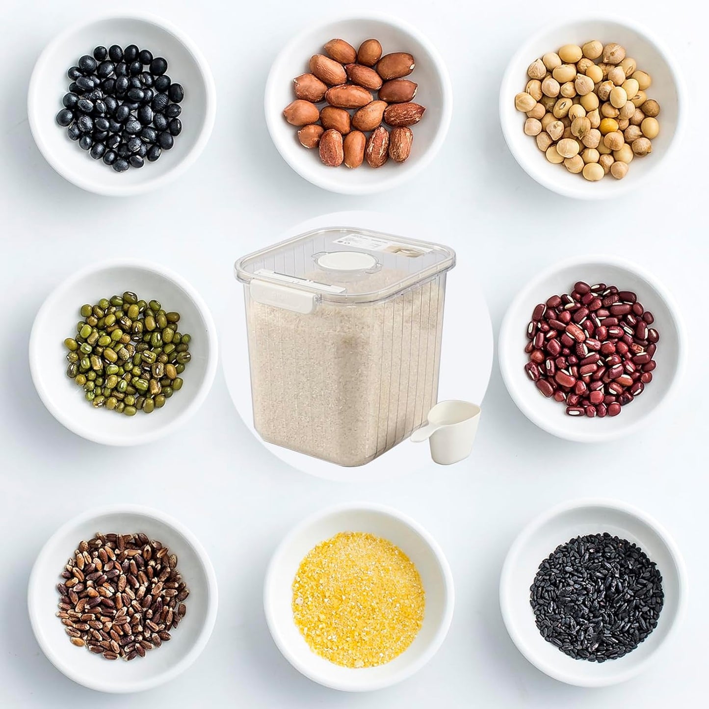 22 Lbs Large Rice Storage Container with Measuring Cup, Clear Pets Food Bin with Seal Locking Lid, Dry Food Flour Bin for Rice, Flour, Pet Food, Baking Supplies