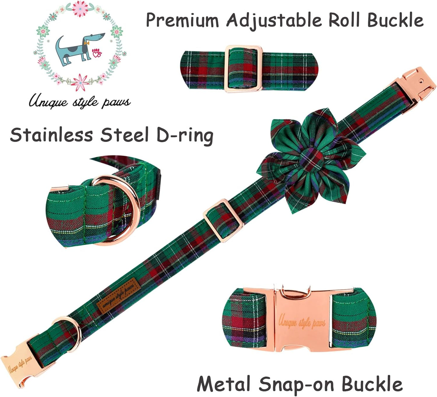 Unique style paws Dog Collar with Flower Tie Christmas Dog Collar for Small Medium Large Dogs with Adjustable Metal Buckle -XS