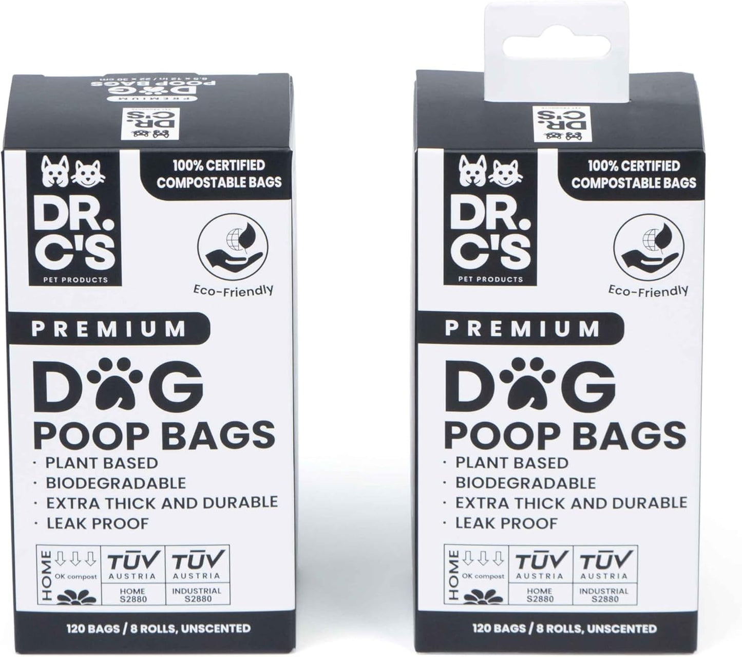 100% Certified Compostable Dog Poop Bags - Dr. C's Premium Dog Poop Bags - 120 Bags / 8 Rolls, Extra thick, Leak Proof, Unscented, Plant Based and Earth Friendly