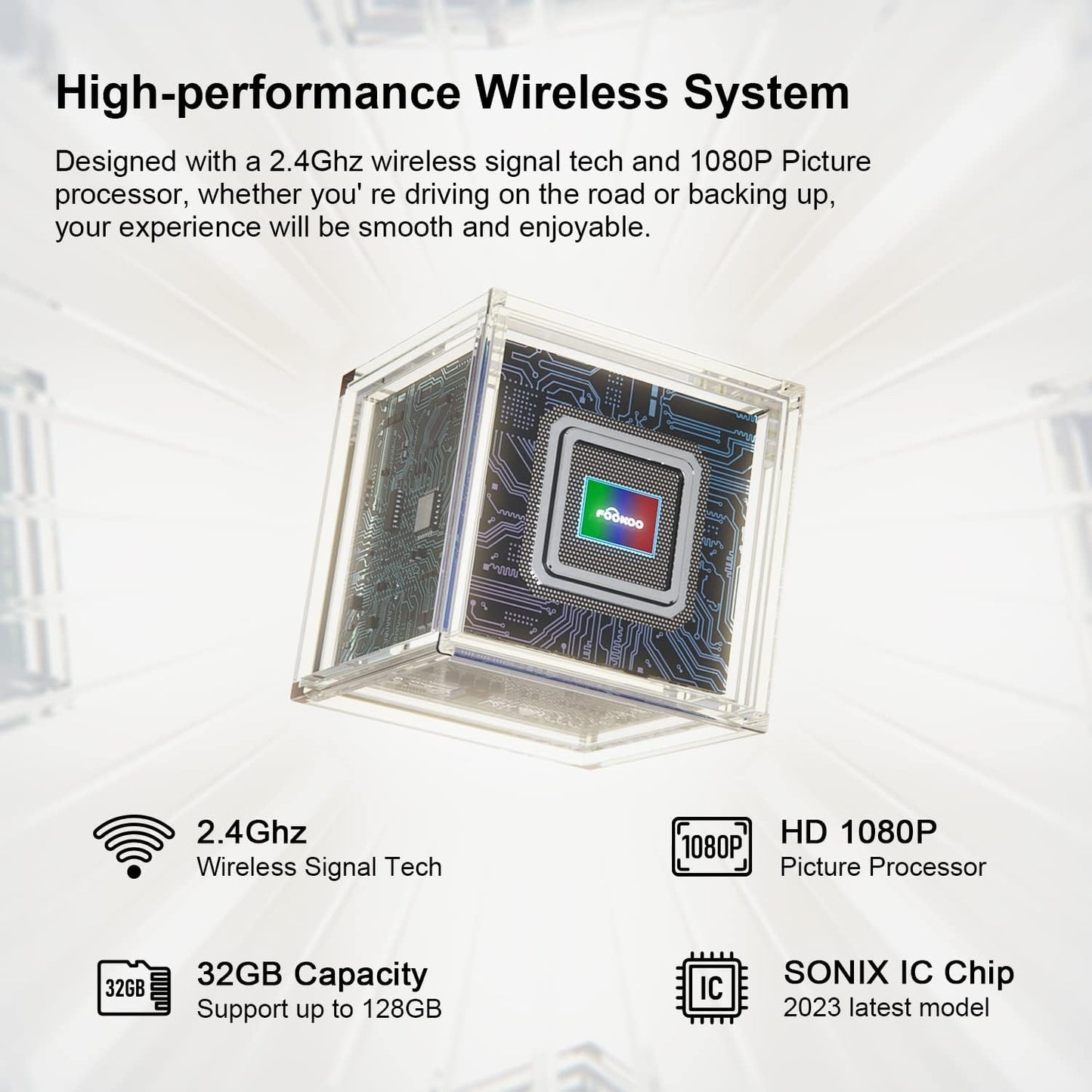 Fookoo HD 7" Wireless Backup Camera System, 1080P 7" Quad Split Screen Monitor, IP69 Waterproof Side Rear View Cameras, Parking Lines, Loop Recording, Digital Signal for RV/Trailer/Truck/Bus (DW7T4)