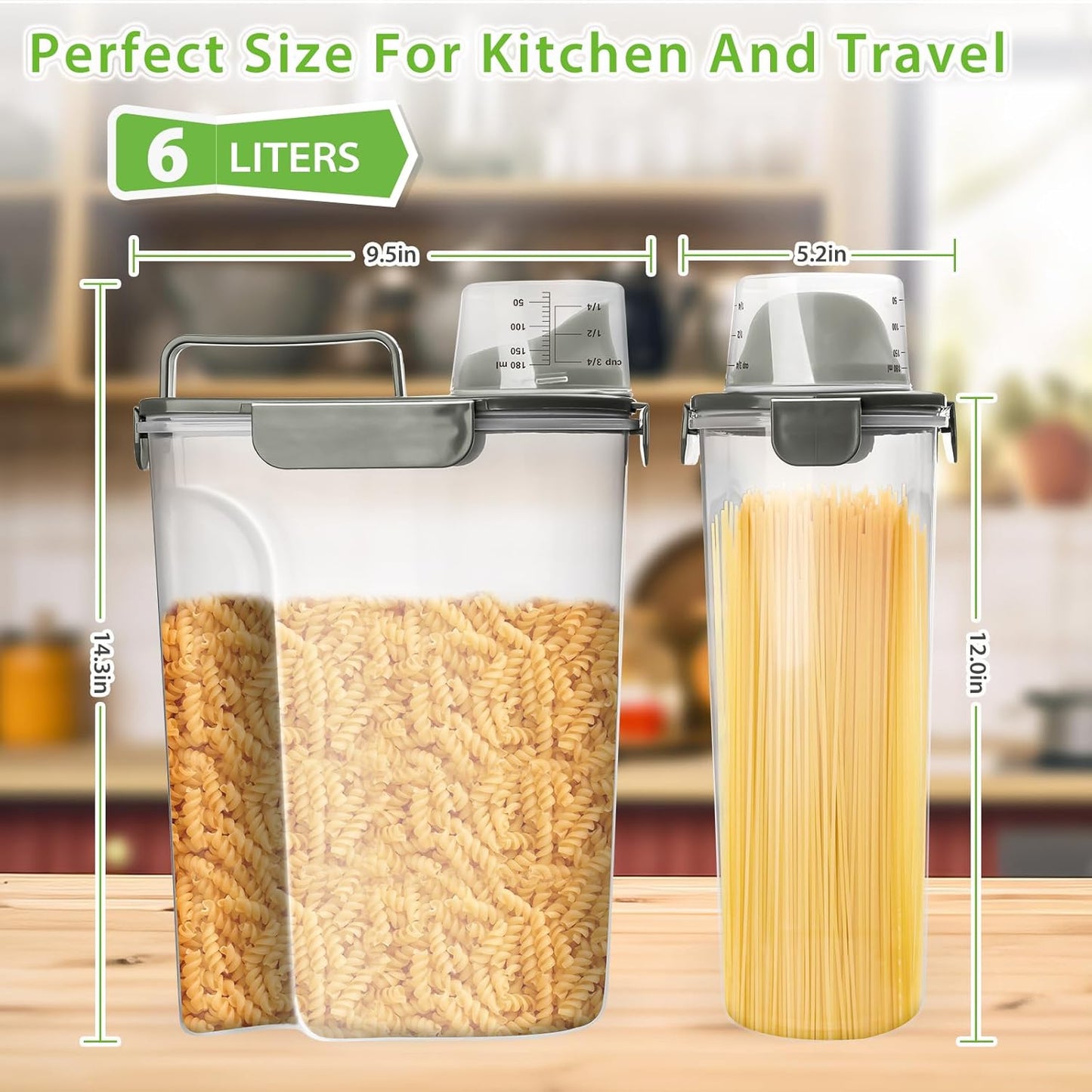 Rice Storage Container, 5 to 10lb Dry Food Airtight Dispenser, Pet Dog Cat Food Canister, BPA Free Clear Plastic Kitchen and Pantry Bin for Oatmeal, Cereal, Pasta, Flour Pack of 2 Grey