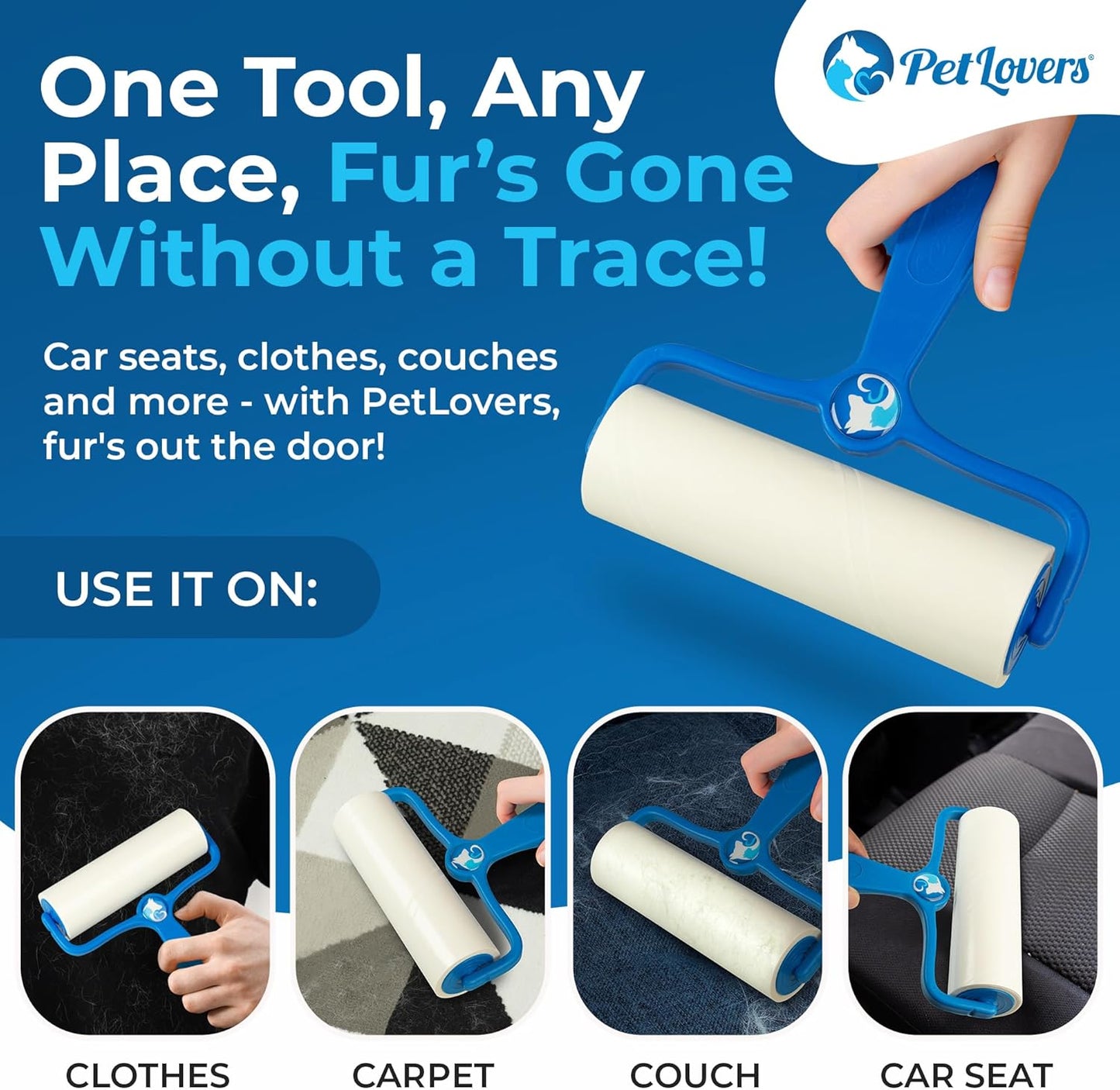 PetLovers 6.3" Extra Sticky Lint Roller 4 Pack of Large Refills Only - No Handle Included - 90 Sheets Per Refill 360 Sheets Total 4 Pack