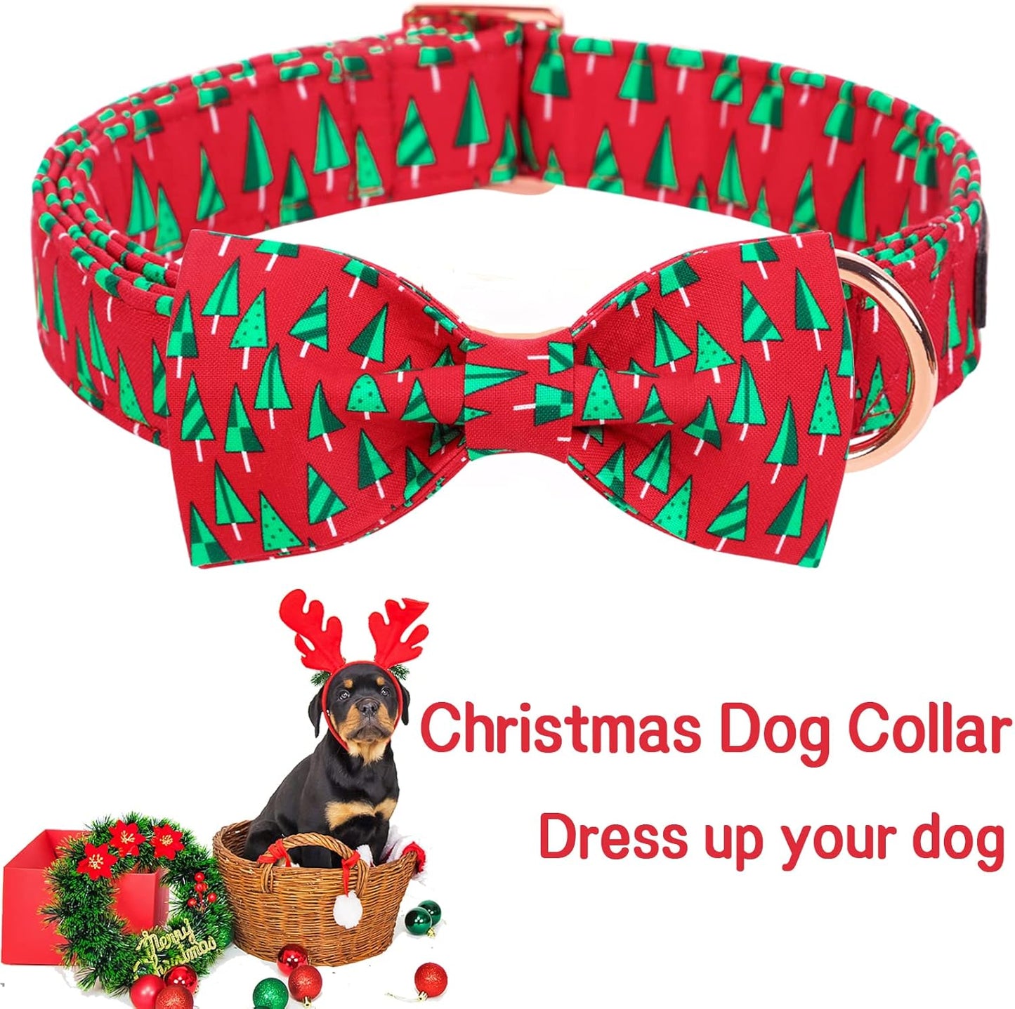 Unique style paws Christmas Dog Collar with Bow Best Winter for Small Medium Large Dogs -Christmas Tree-XL