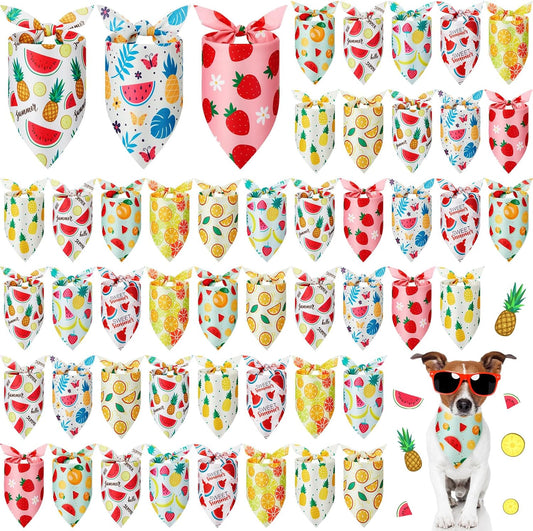 Weewooday 50 Pcs Fruit Dog Bandanas Bulk for Dogs Soft Bibs Adjustable Triangle pet Bandana for Small Medium Large Costume(Fruits Pattern, 25.6 x 17.7 x 17.7 Inch)