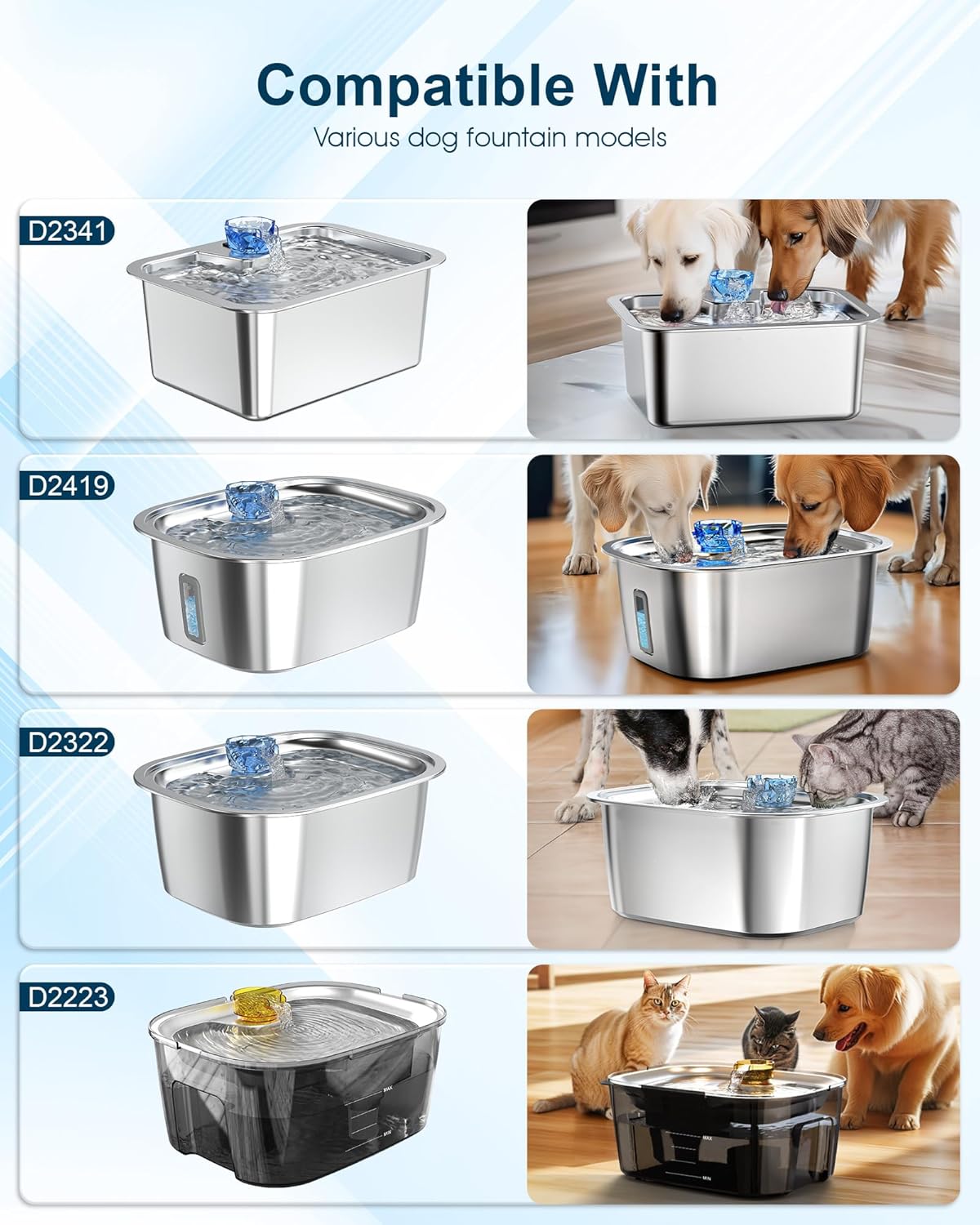 Dog Water Fountain Pump Replacement for D2341, D2419, D2223, D2322 Models, Pet Water Fountain Replacement Pump for PETNF Stainless Steel Large Dog Fountain for Large Dogs, Long Lifespan, Ultra Quiet