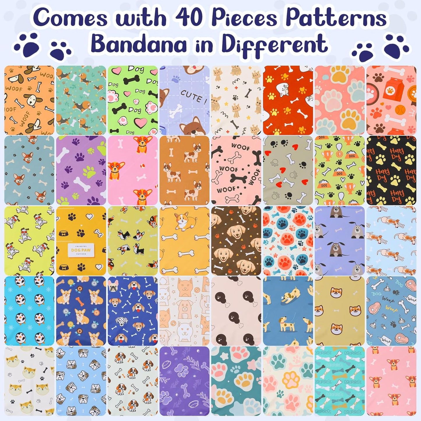 40Pcs Dog Bandanas Bulk, Puppy Bandana Pet Cats, Bandanas for Dogs Triangle Kerchief Bibs for Small Medium Large Pets (25 x 17 x 17 Inches)