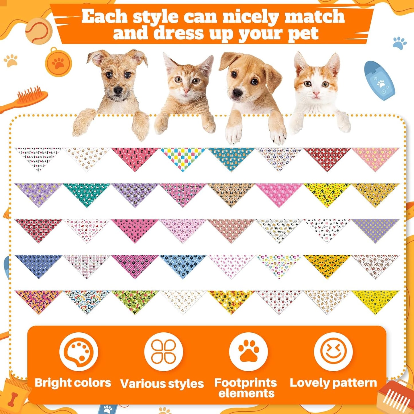 Sanwuta 120 Pcs Fall Dog Bandanas Bulk, Thanksgiving Scarves for Small Medium Large Dogs Cats, Adjustable Triangle Pet Bandanas with Pumpkin Maple Leaf Plaid Prints for Autumn Party Decoration