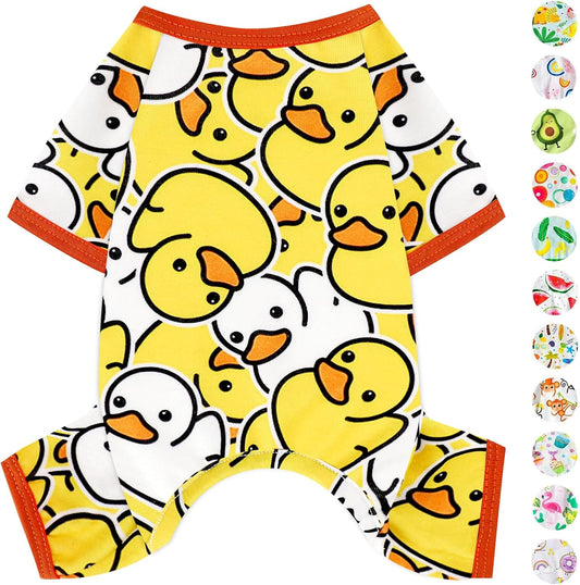 Dog Pajamas Pjs Spring Summer Dog Clothes for Small Dogs Girl - Boy - Small Size Dogs, Soft Stretchy Puppy Clothes Doggie Onesies Cat Pet Jammies Outfit (Duck Yellow, Medium)