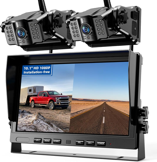 eRapta 2 Wireless Backup Camera Magnetic: 10.1" IPS DVR Monitor, Install-Free RV Backup Camera with Infrared Night Vision, Built-in 9600mAh Battery for Trailer/RV/Truck/Horse Trailer/Tractor ACT1002